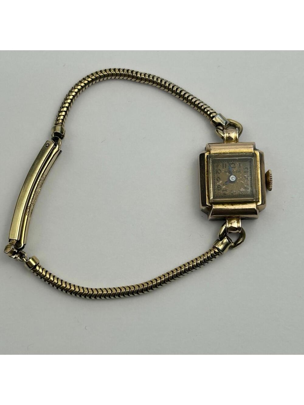 Vintage 1947 Bulova Ladies Watch 14K Gold Filled Square Art Deco - WORKING - Picture 5 of 16